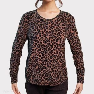 scoop neckline long sleeve cardigan in cheetah print